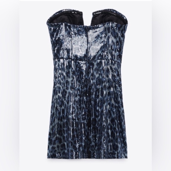 NWOT Zara Blue/Black Sequins Mini Dress
Size Medium - Picture 3 of 5